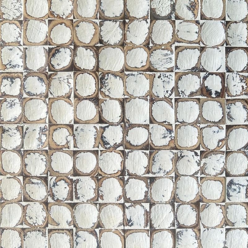 Back White washed Coconut Shell mosaic wall cladding