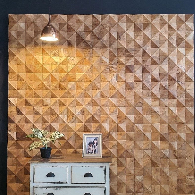 Pyramid Wood 3D geometric teak wall cladding